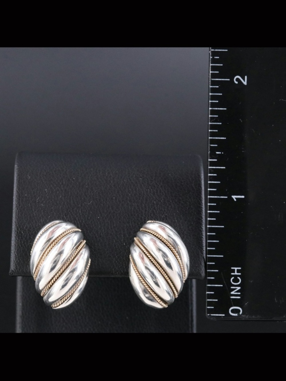 Tiffany 18K Gold & Sterling Silver Rope Accent Dome Earrings - Picture 2 of 6